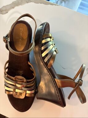 Brown strappy wedge heels